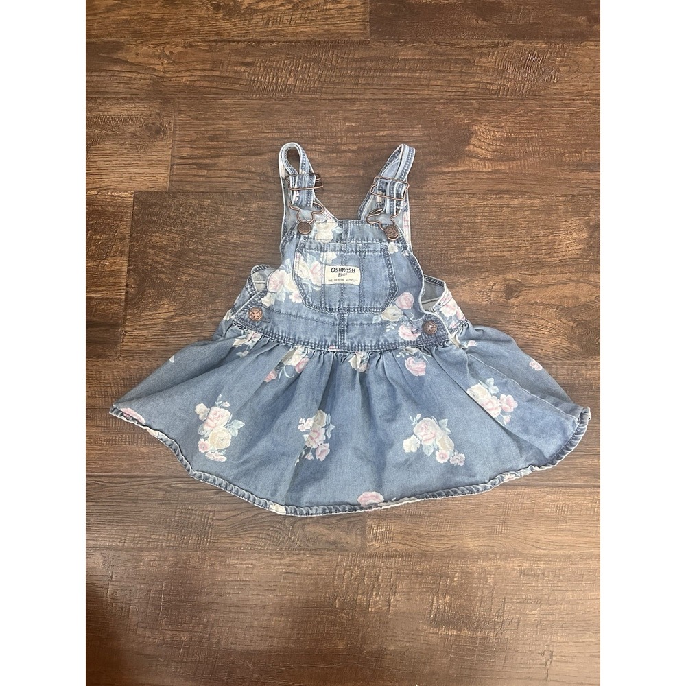 OshKosh B'Gosh Girls Size 12 Months Floral Vestbak Denim Overall‎ Dress